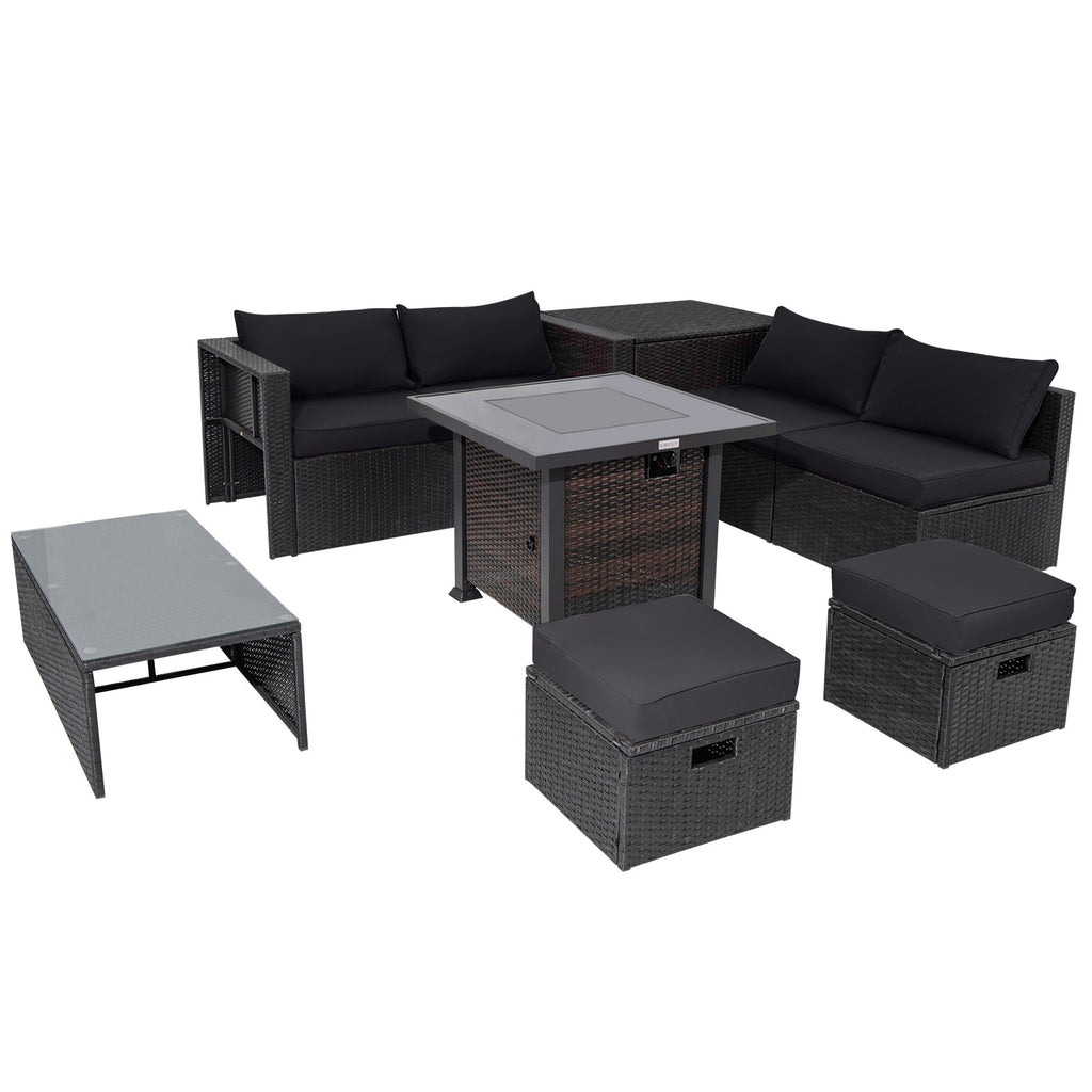 9 Pieces Patio Furniture Set with 32‚Äù Fire Pit Table and 50000 BTU Square Propane Fire Pit