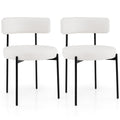 Boucle Dining Chair with Curved Backrest and Metal Legs Set of 2-White