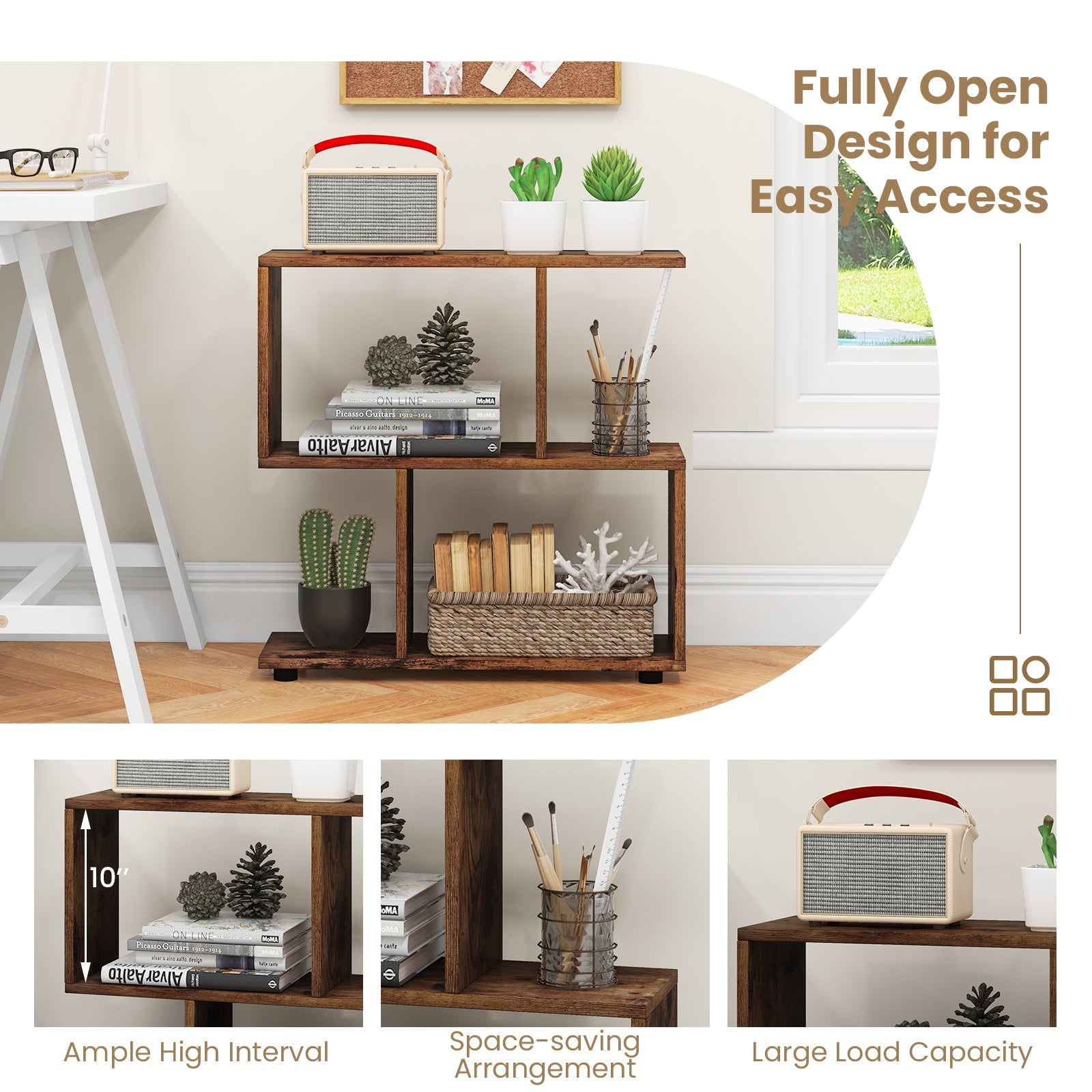 24 Inch 3-Tier Geometric Bookshelf with Thick Foot Pads
