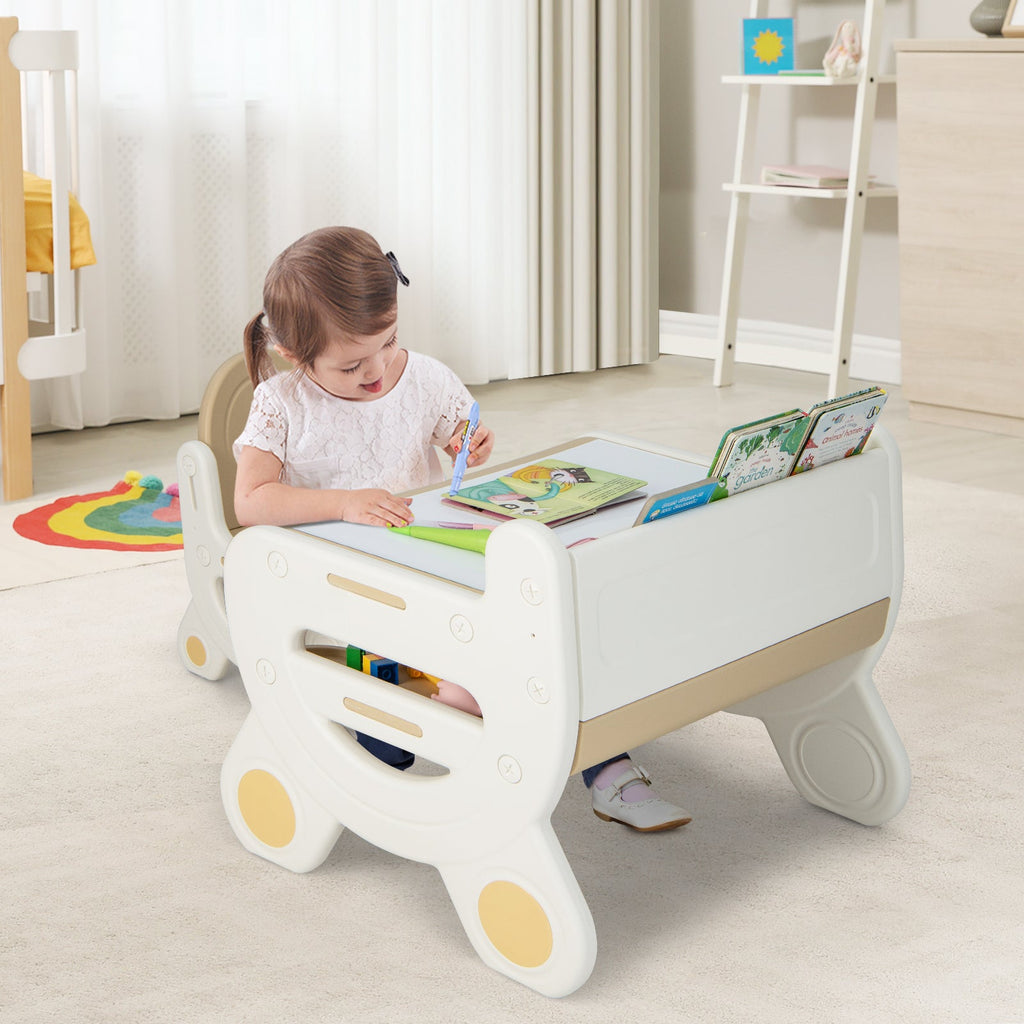 Kids Drawing Table and Chair Set with Watercolor Pens and Blackboard Eraser