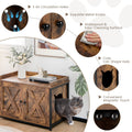 Cat Litter Box Enclosure with Double Doors and Adjustable Footpads-Brown