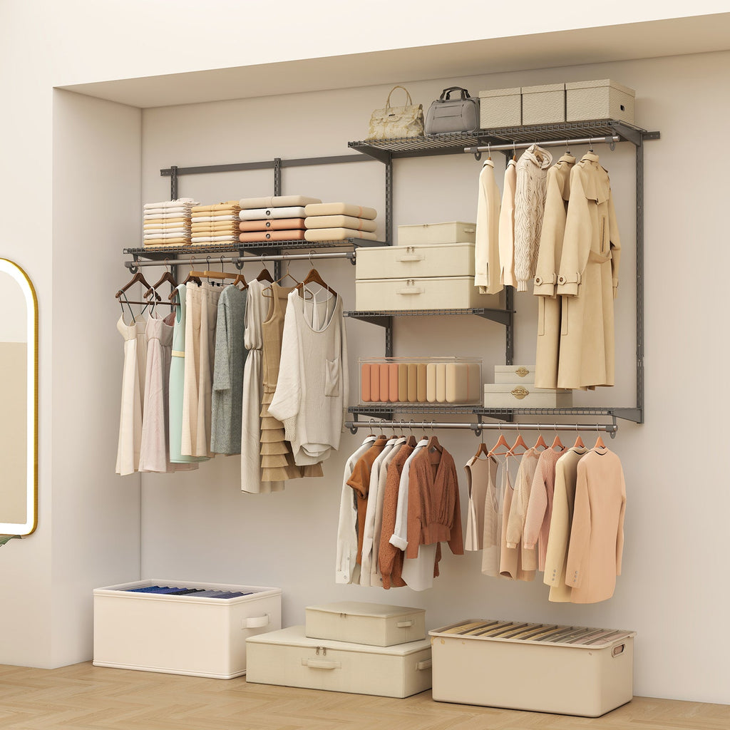Closet System 4-8 FT Wall-Mounted Closet Shelves and Rod