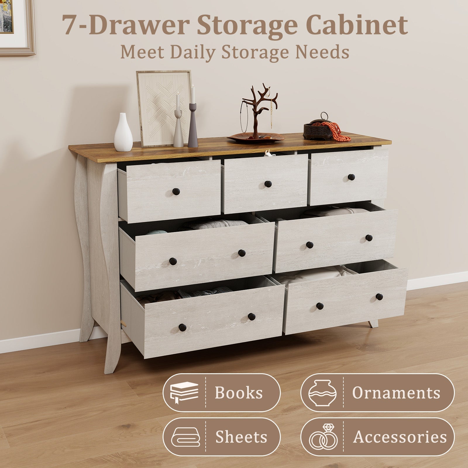 Closet Storage Organizer with 7 Folding Fabric Drawers-Gray