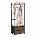 Clothes Rack with Drawers and Shelves with Side Hooks and Metal Frame-Rustic Brown
