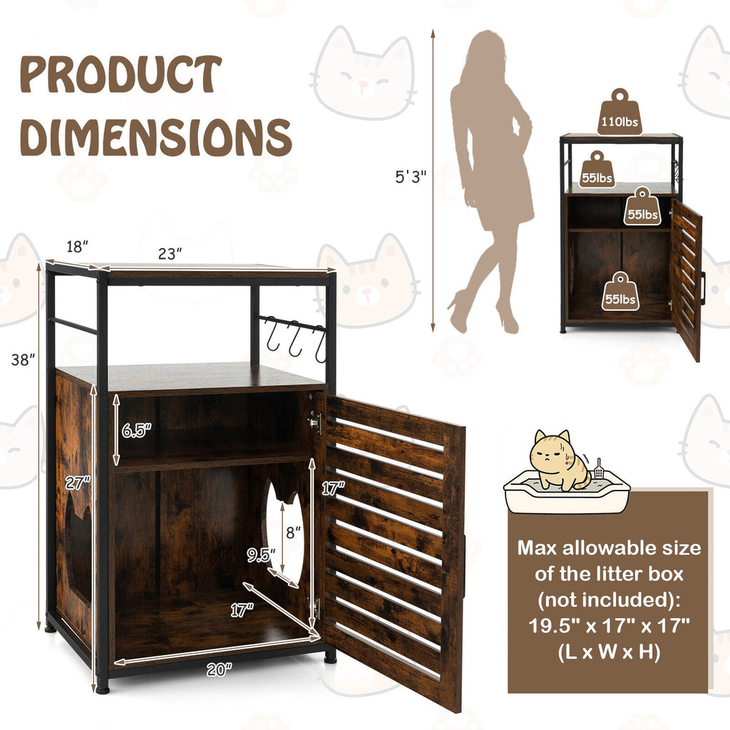 Cat Litter Box Enclosure with Louvered Door and 3-Tier Shelf