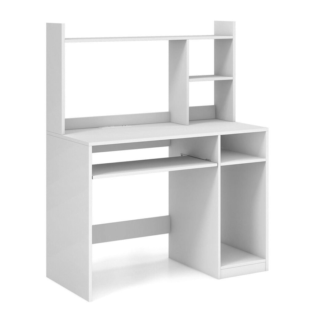 Home Office Computer Desk with Bookcase Keyboard Tray and CPU Stand