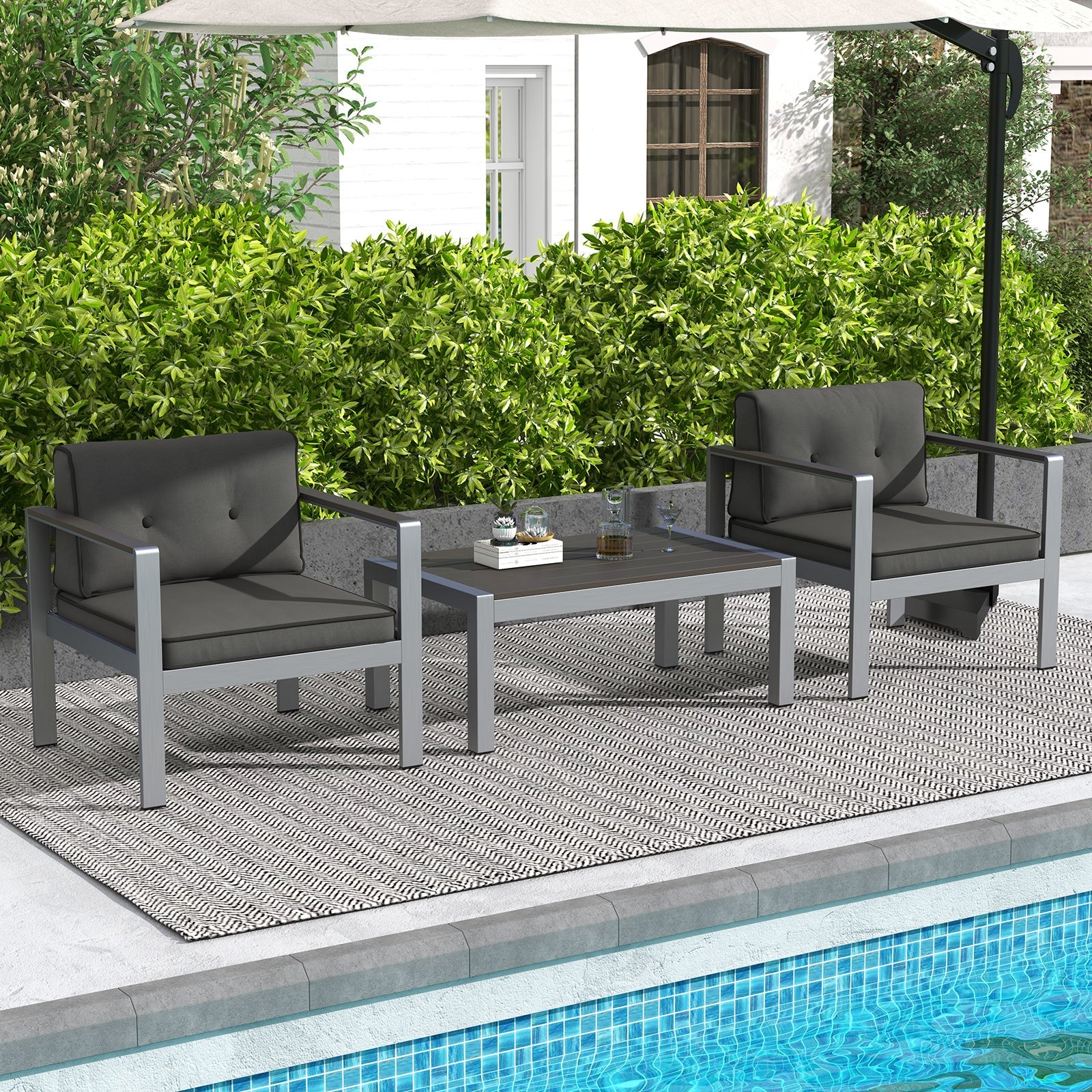 Contemporary Sofa Chair with WPC Armrests and Back Cushions-Gray