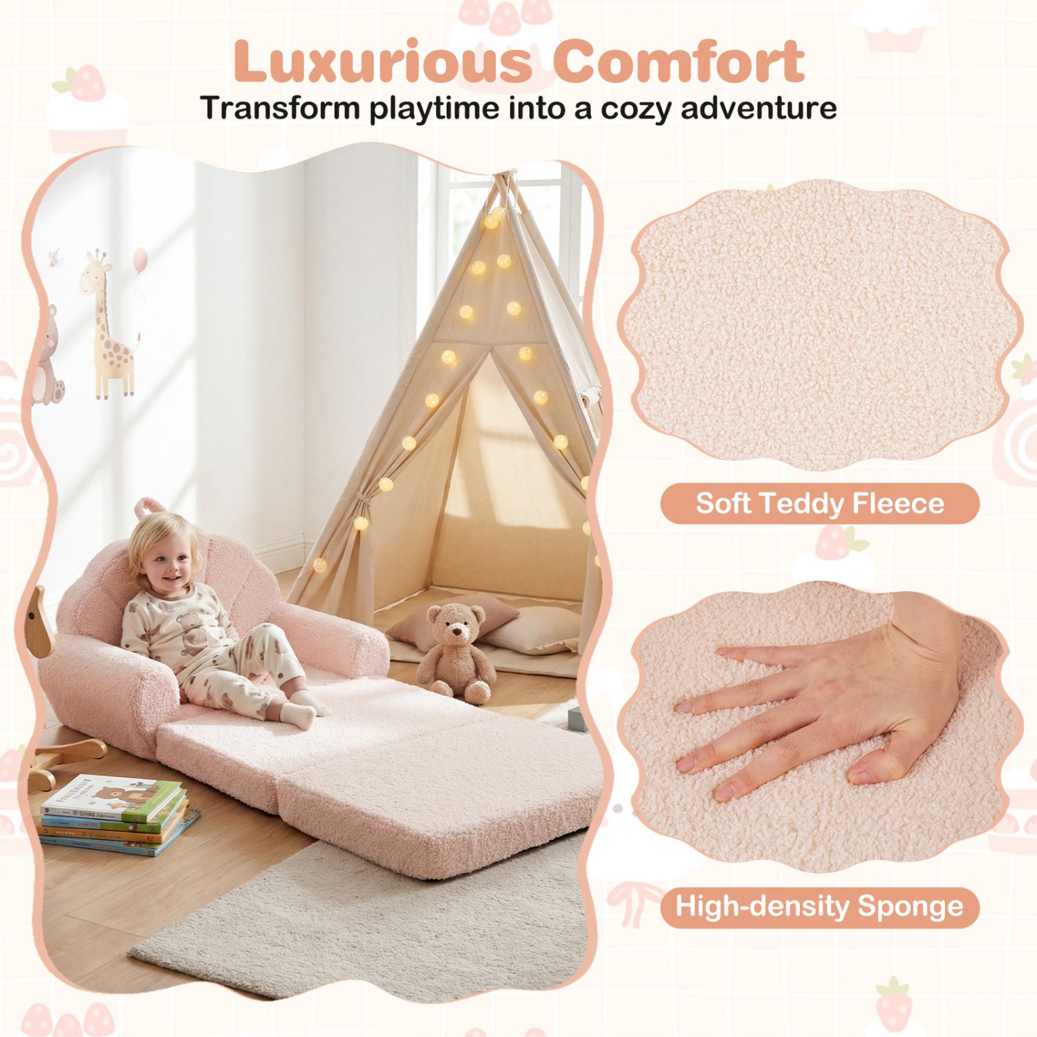 Convertible Kids Sofa 2-in-1 Fold out Toddler Couch Chair