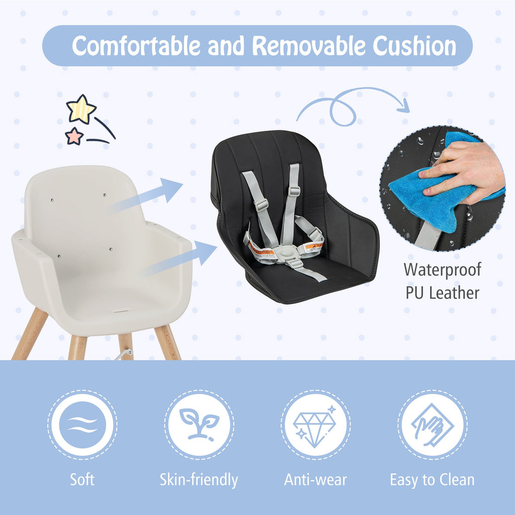 3-in-1 Convertible Wooden High Chair with Cushion