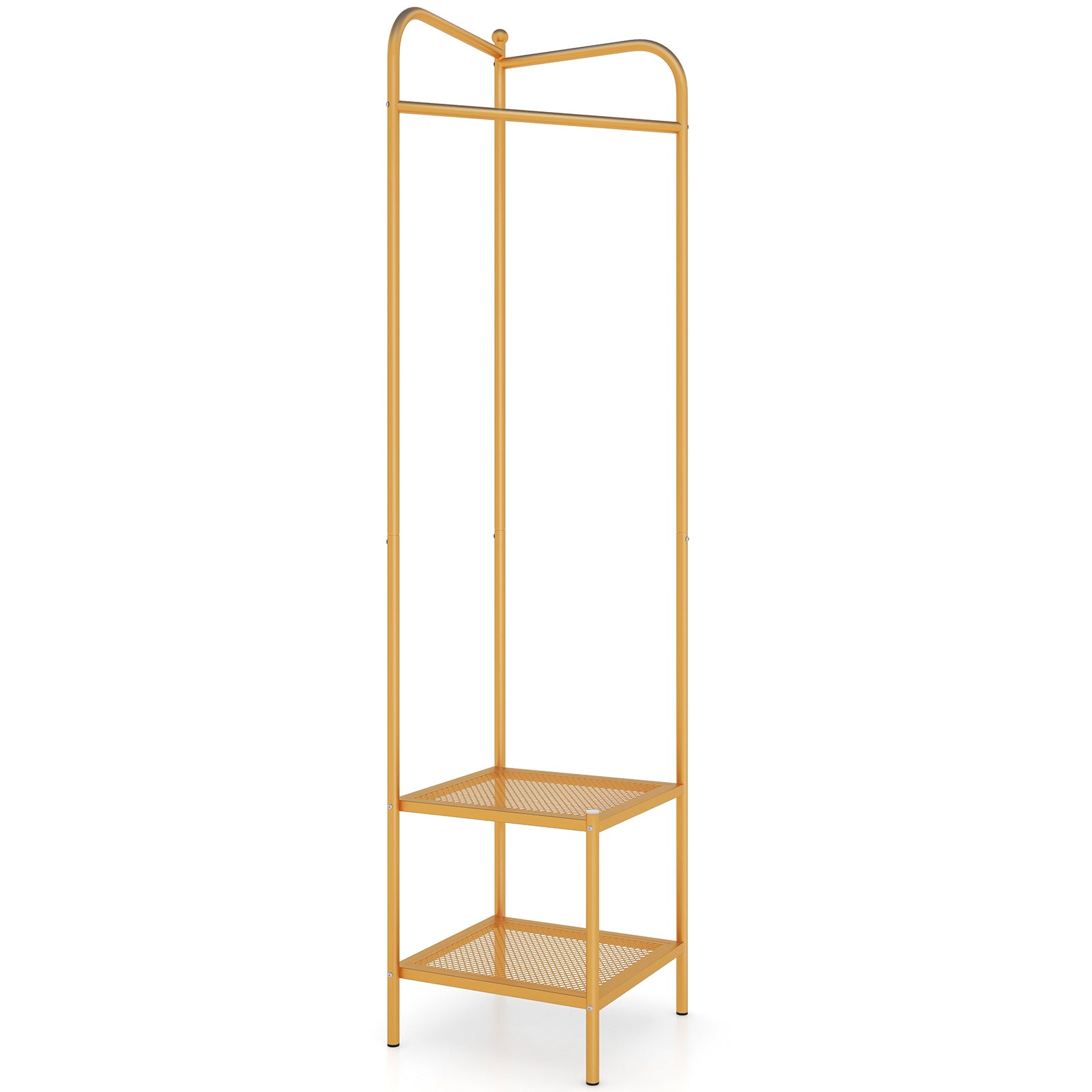 Corner Coat Rack with Top Hanger and 2 Mesh Shelves for Entryway Hallway Living Room Bedroom