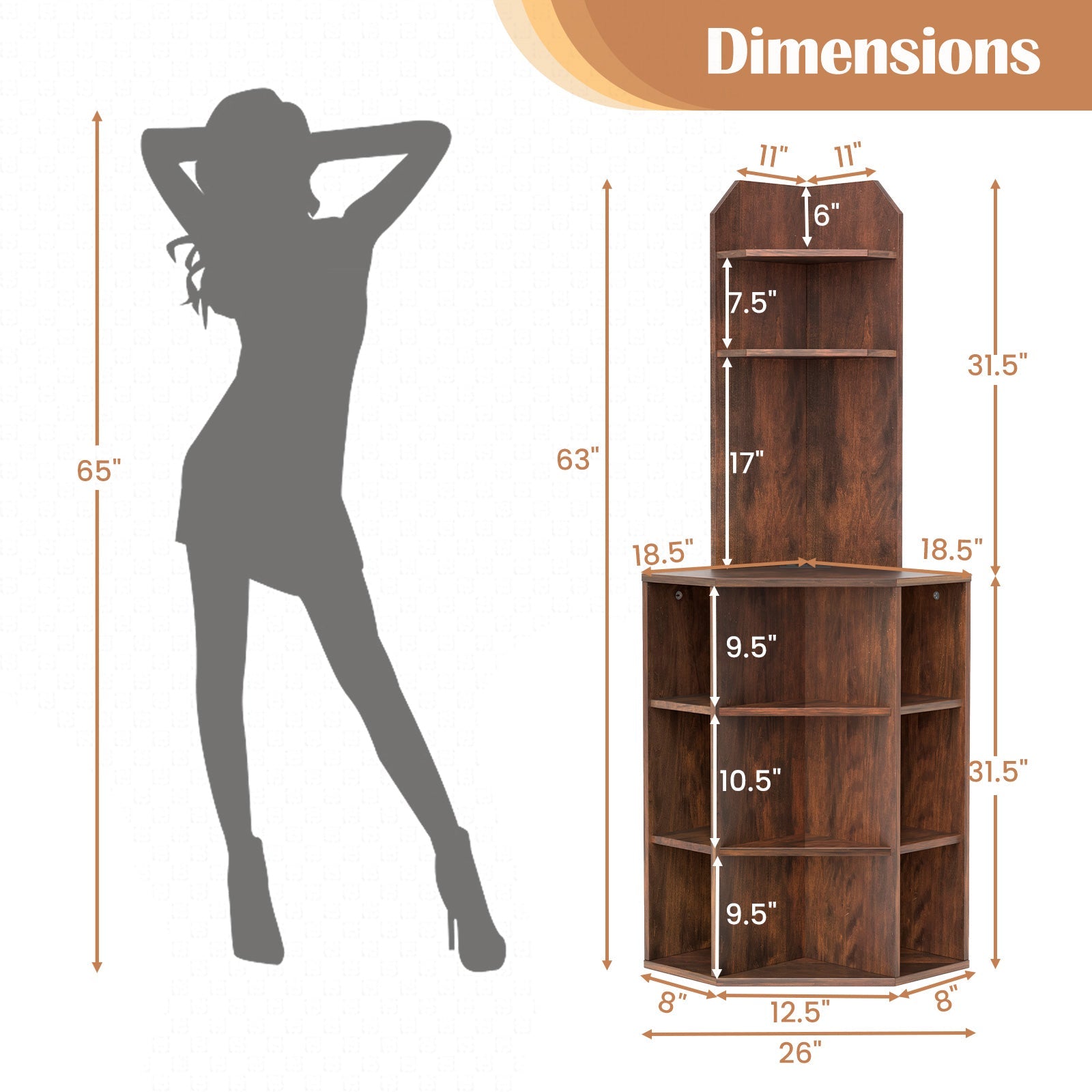 6-Tier Corner Shelf with Charging Station and 2 USB Ports