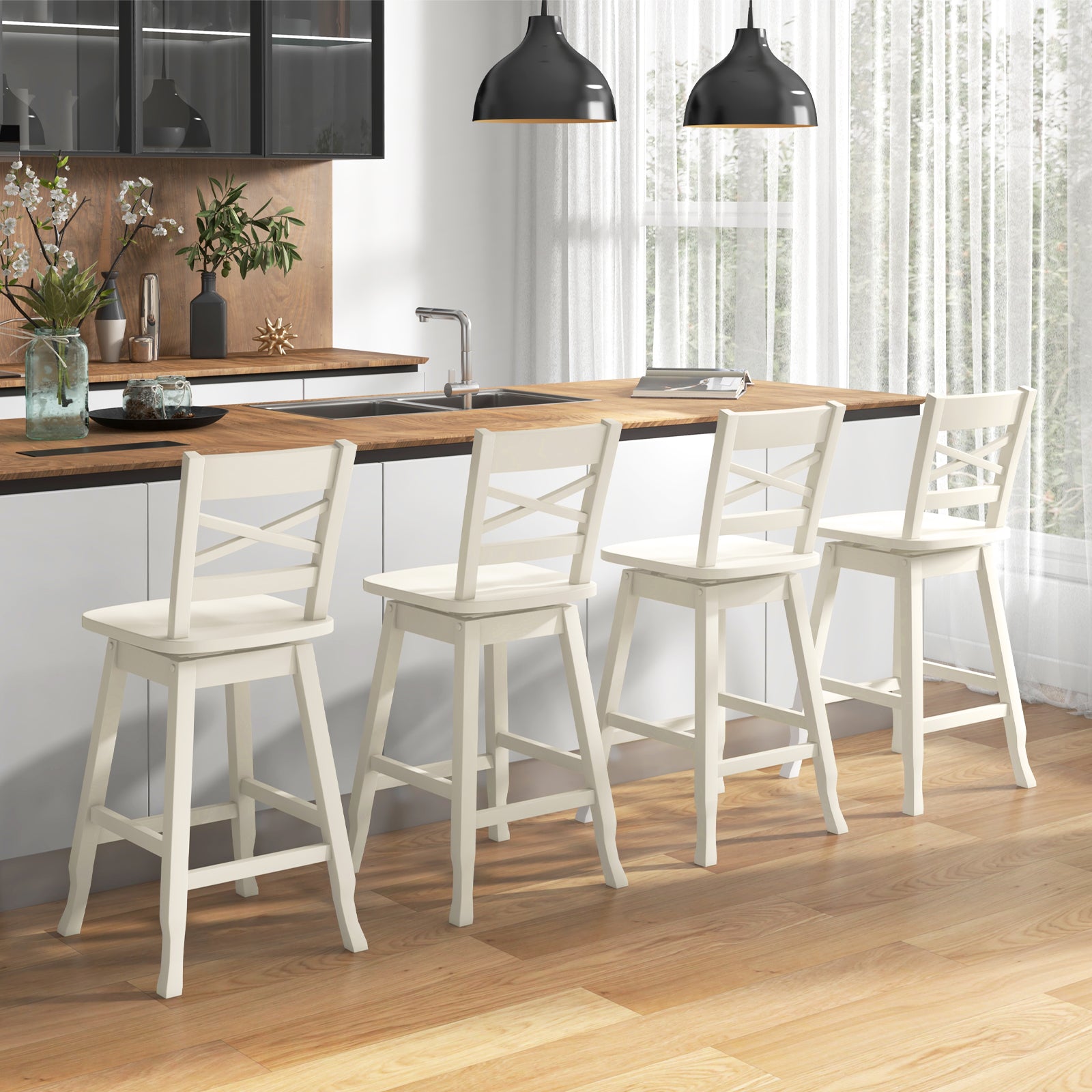 Swivel 24-Inch Counter Height Stool Set of 2 with Inclined Backrest
