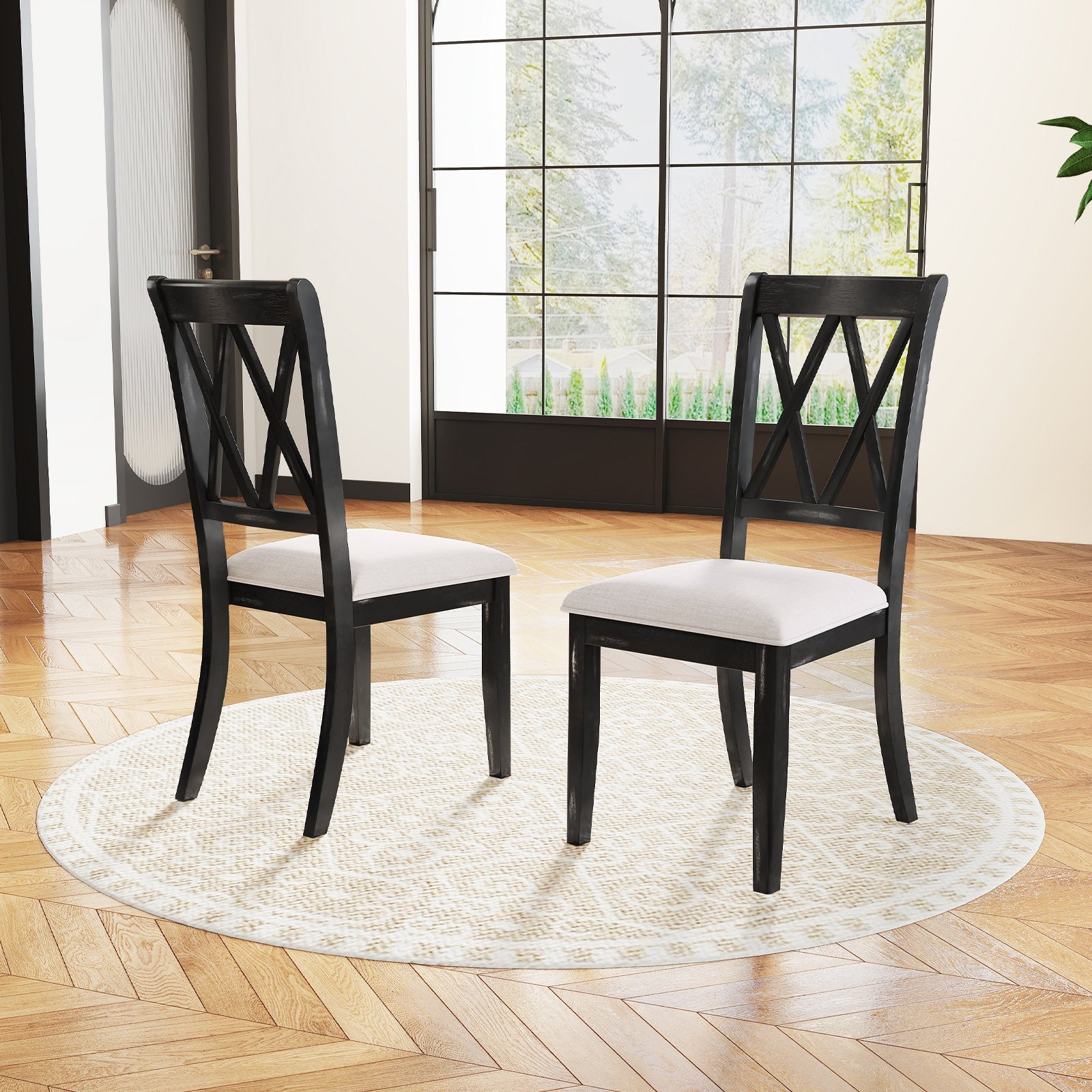 Dining Chairs Set of 2 Kitchen Side Chairs with Curved Cross Back-Beige