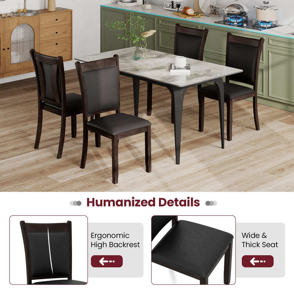 Dining Chairs Set of 2 Faux Leather Upholstered Kitchen Side Chairs with Padded Seat-Gray