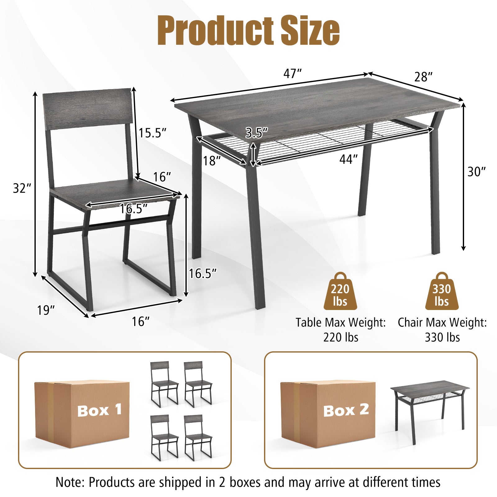 5 Piece Dining Table Set with Storage Rack and Metal Frame