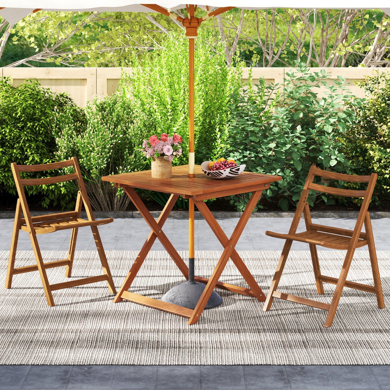29.5 Inch x 29.5 Inch  Patio Dining Table with Teak Painting and Umbrella Hole