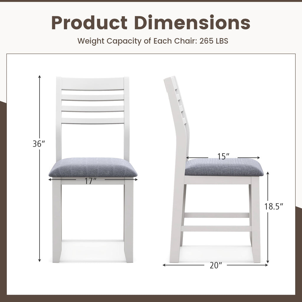 Wooden Dining Chair Set of 2 with Rubber Wood Frame and Padded Cushion
