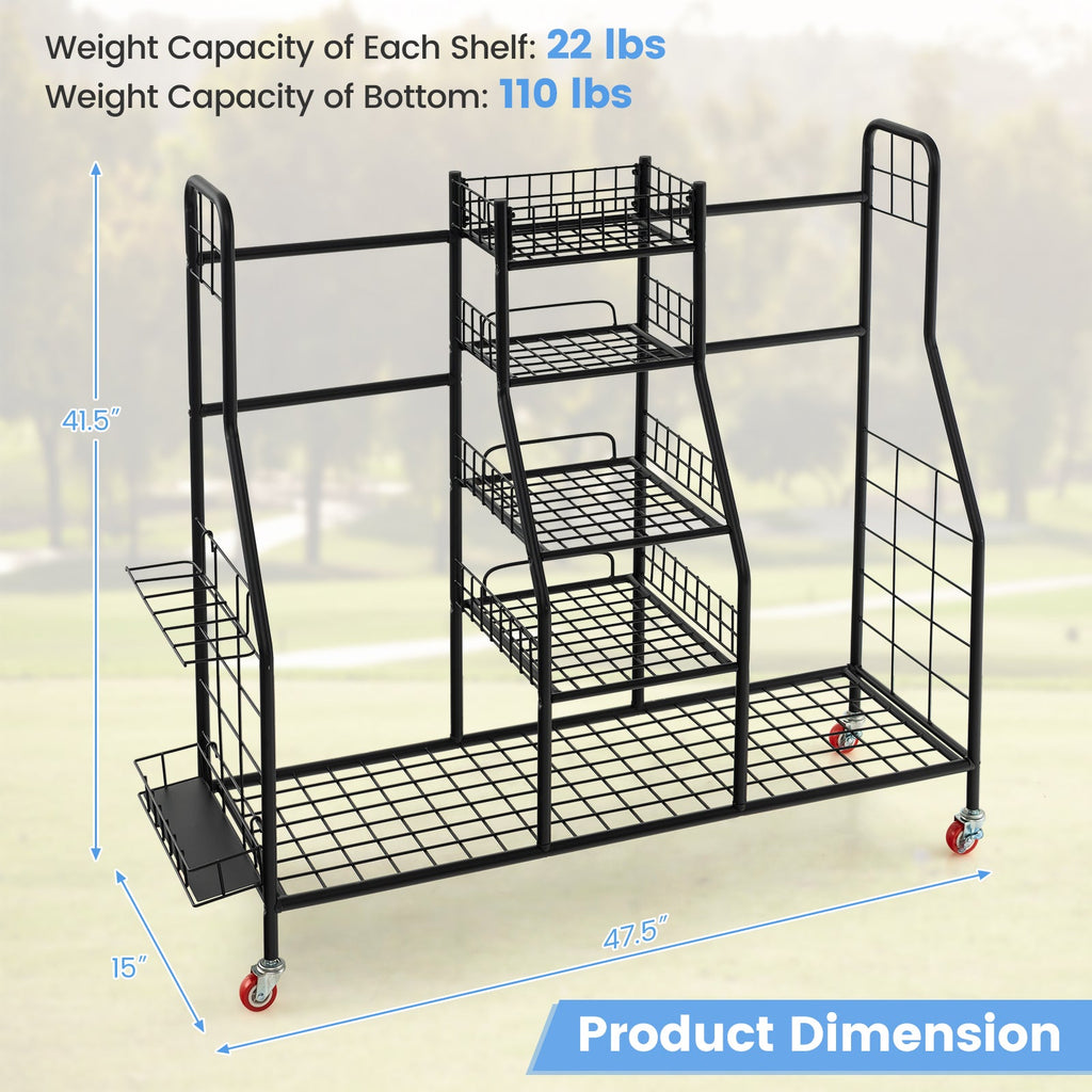 Double Golf Bag Rack with Removable Golf Club Stand and Wheels-Black