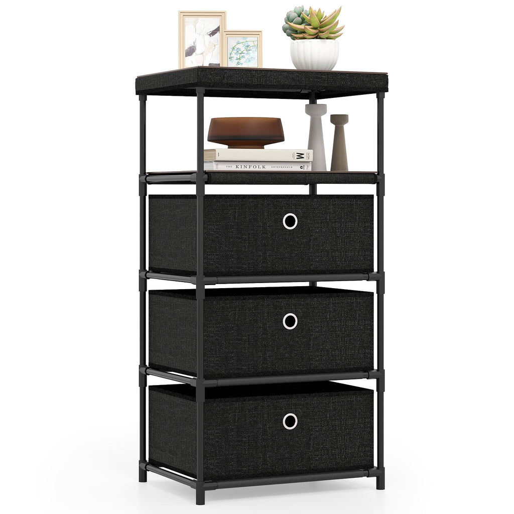 Dresser with 3/4 Drawers Fabric Storage Tower with Wood Top and Metal Frame