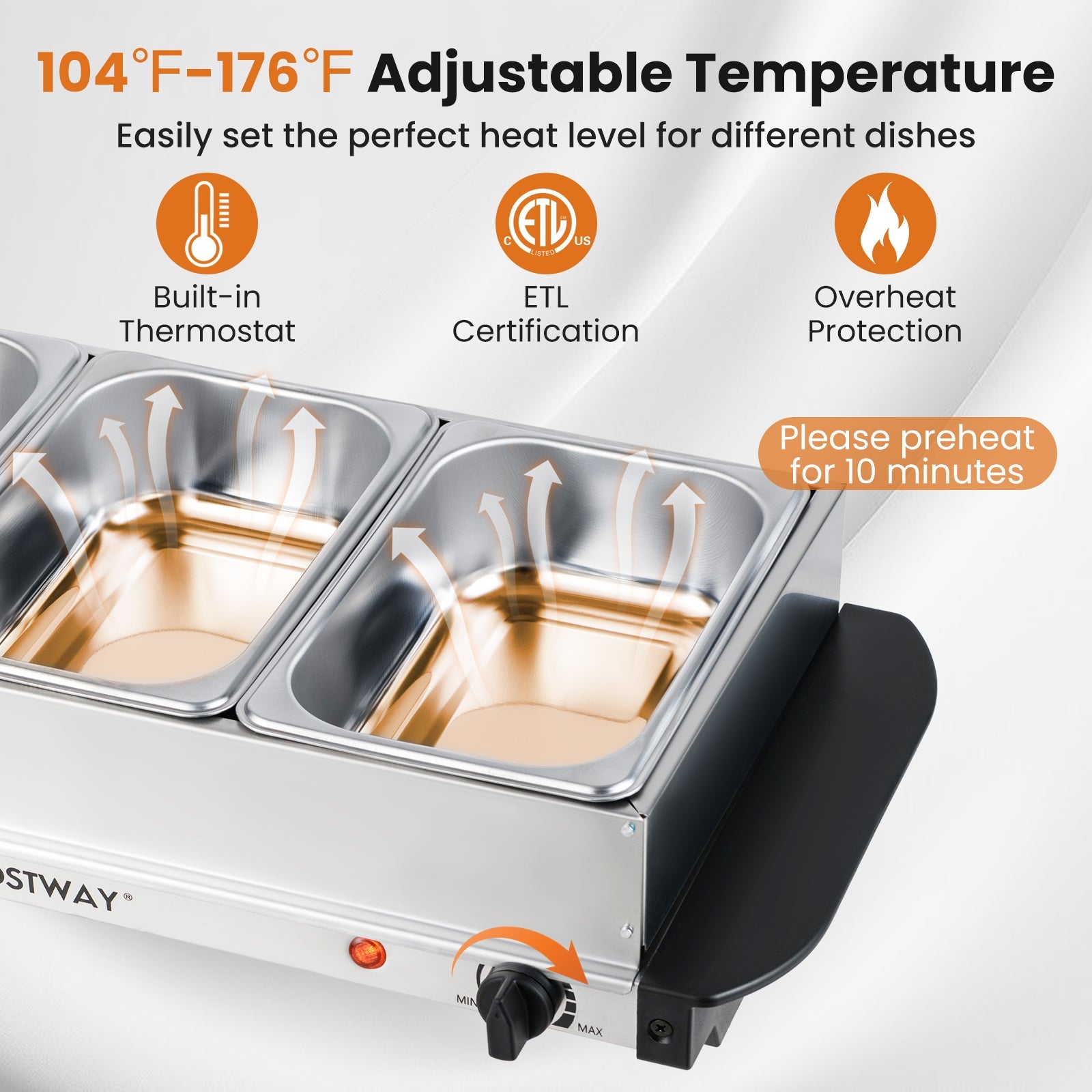 Electric Buffet Server Food Warmer with 3 Removable Trays