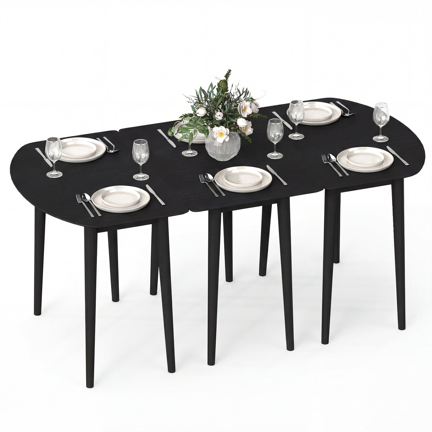 Extendable Dining Table Set with 2 Half-Round and 1 Rectangular Tables