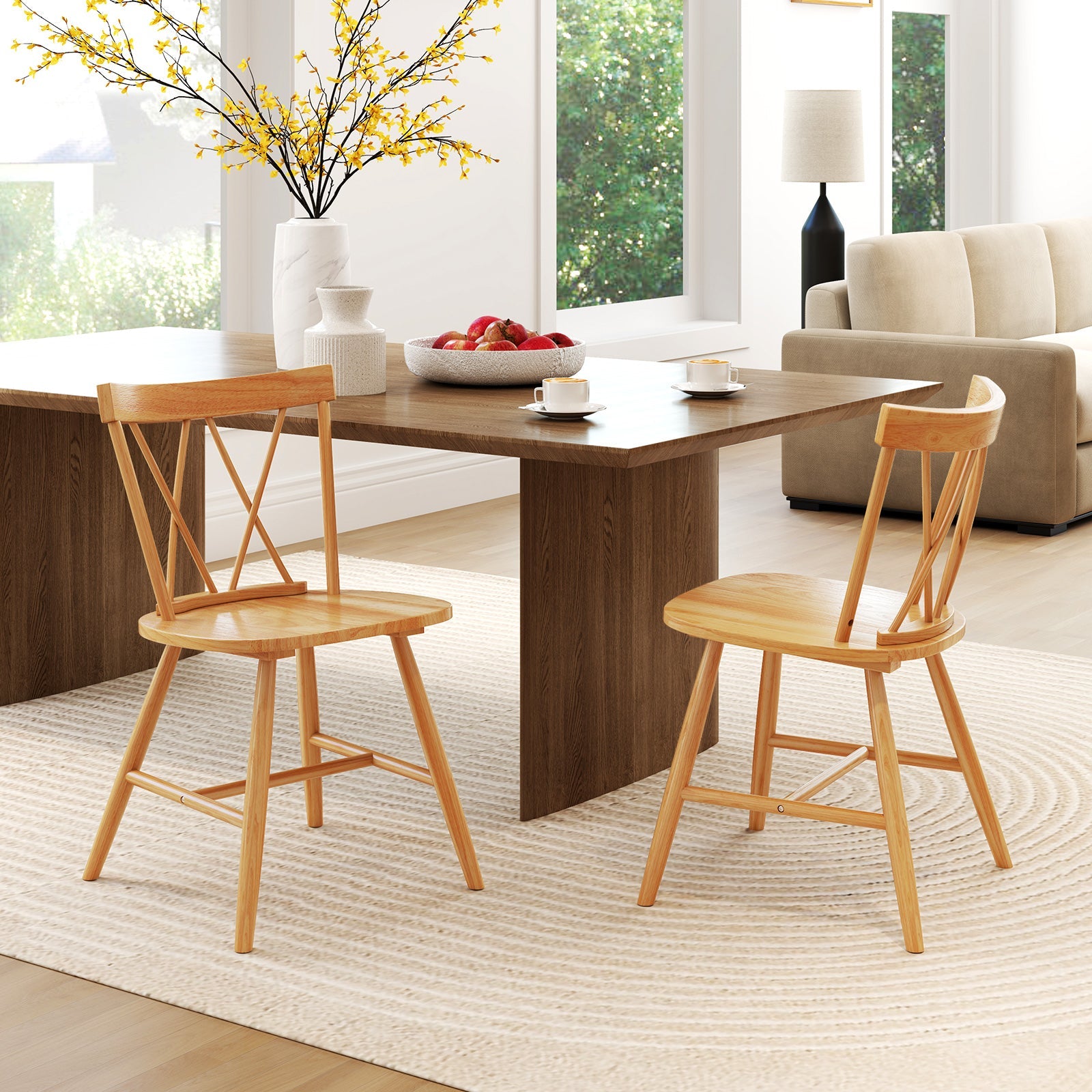 Farmhouse Kitchen Dining Chair Set of 2 with Rubber Wood Frame