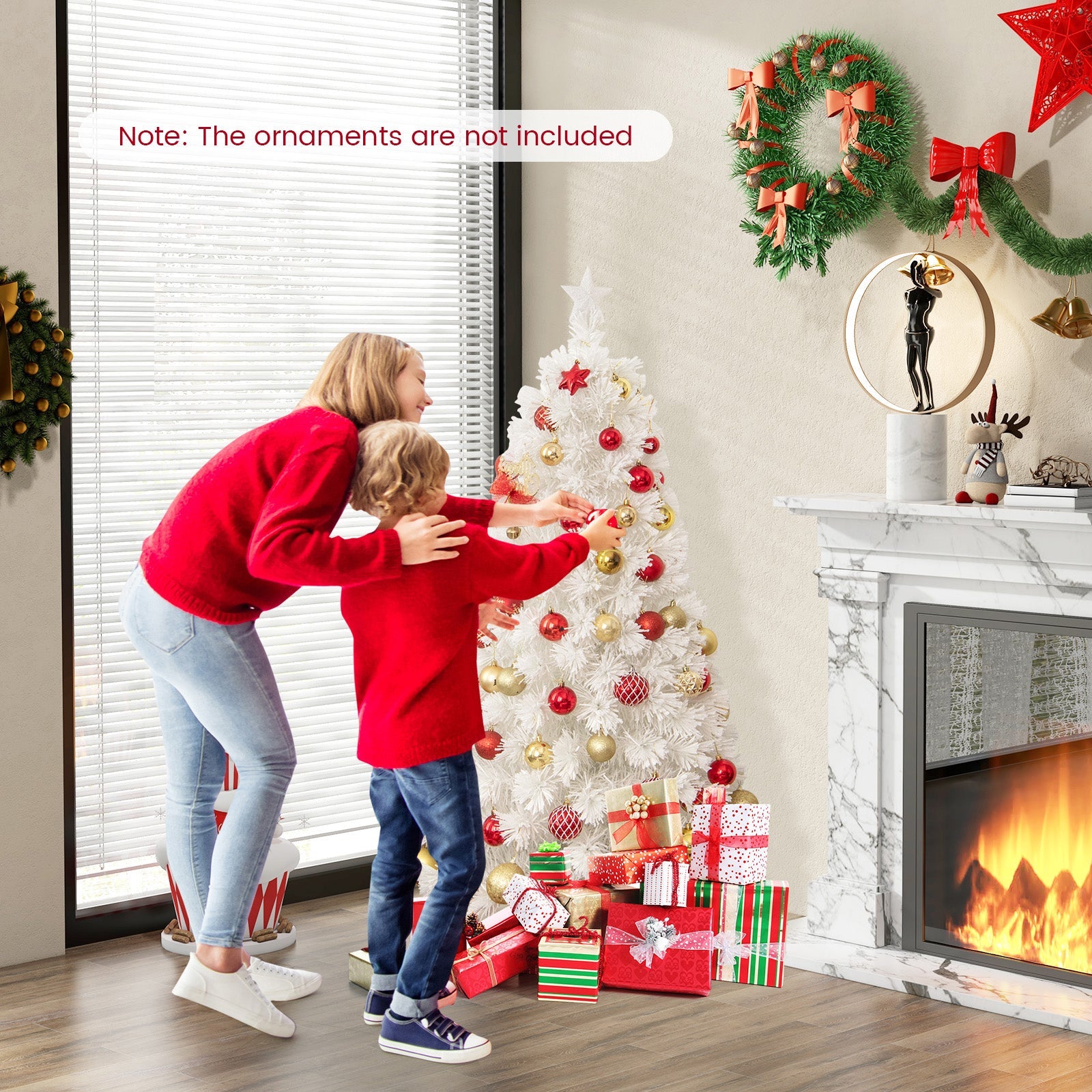 6/7 Feet Pre-Lit Fiber Optic White Snow-Flocked Artificial Christmas Tree