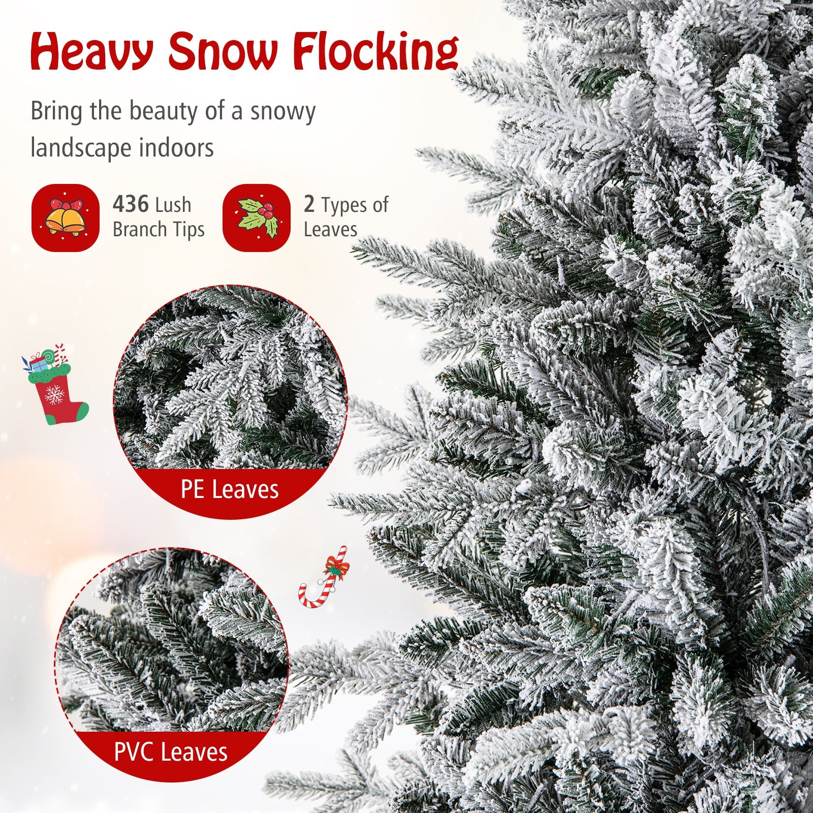 7 Feet Flocked Christmas Tree with 8 Lighting Modes and Multi-Color LED Lights