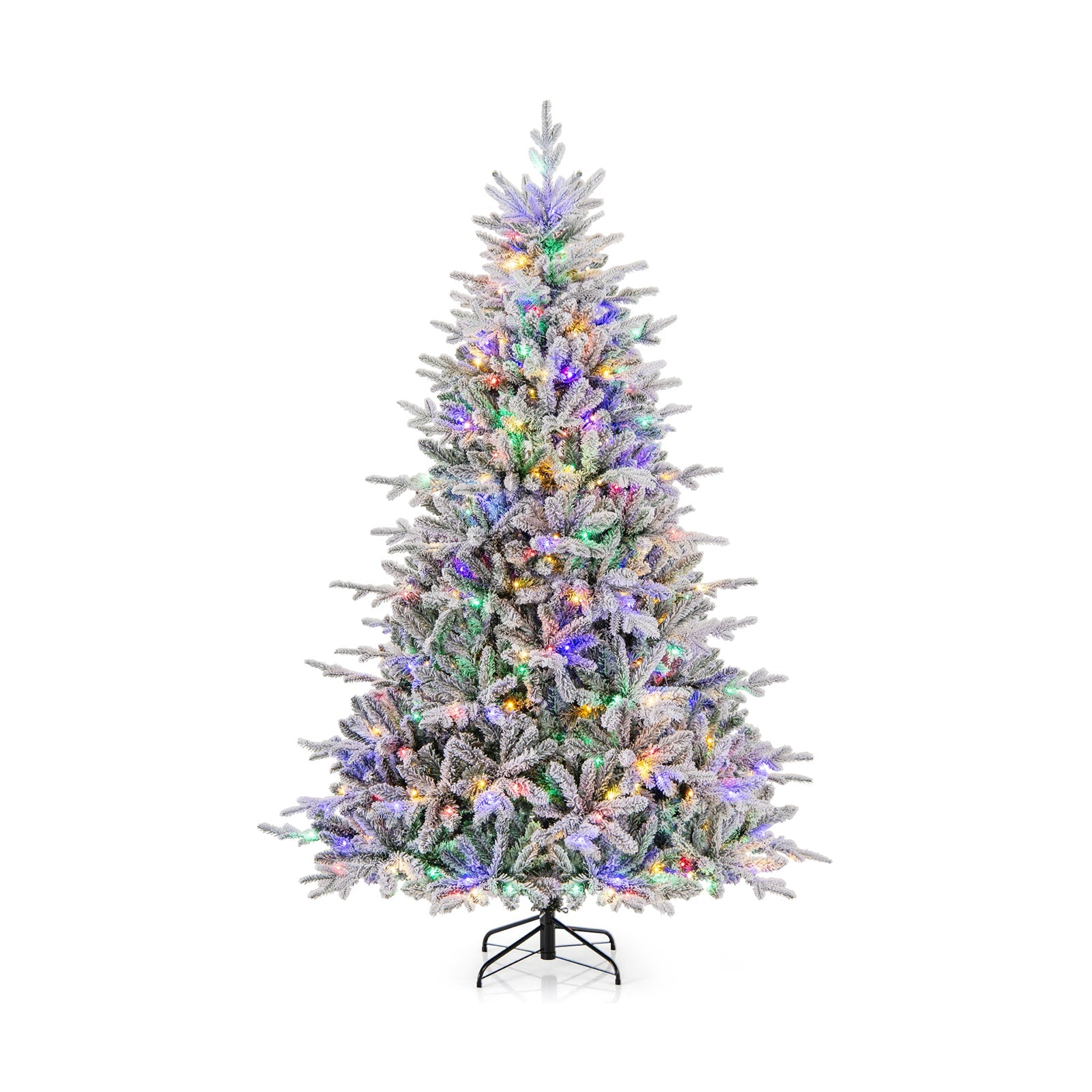 7 Feet Flocked Christmas Tree with 8 Lighting Modes and Multi-Color LED Lights
