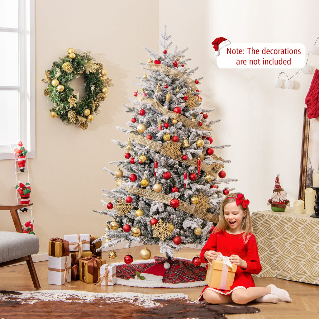 7 Feet Flocked Christmas Tree with 8 Lighting Modes and Multi-Color LED Lights