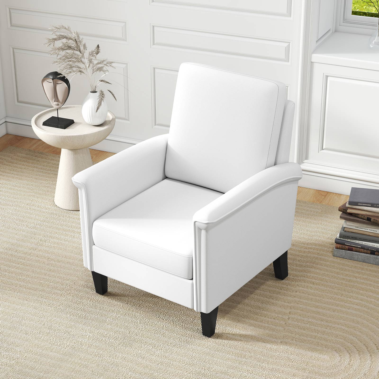 Floral Accent Chair Farmhouse Boho Armchair with Solid Wood Legs and High Back
