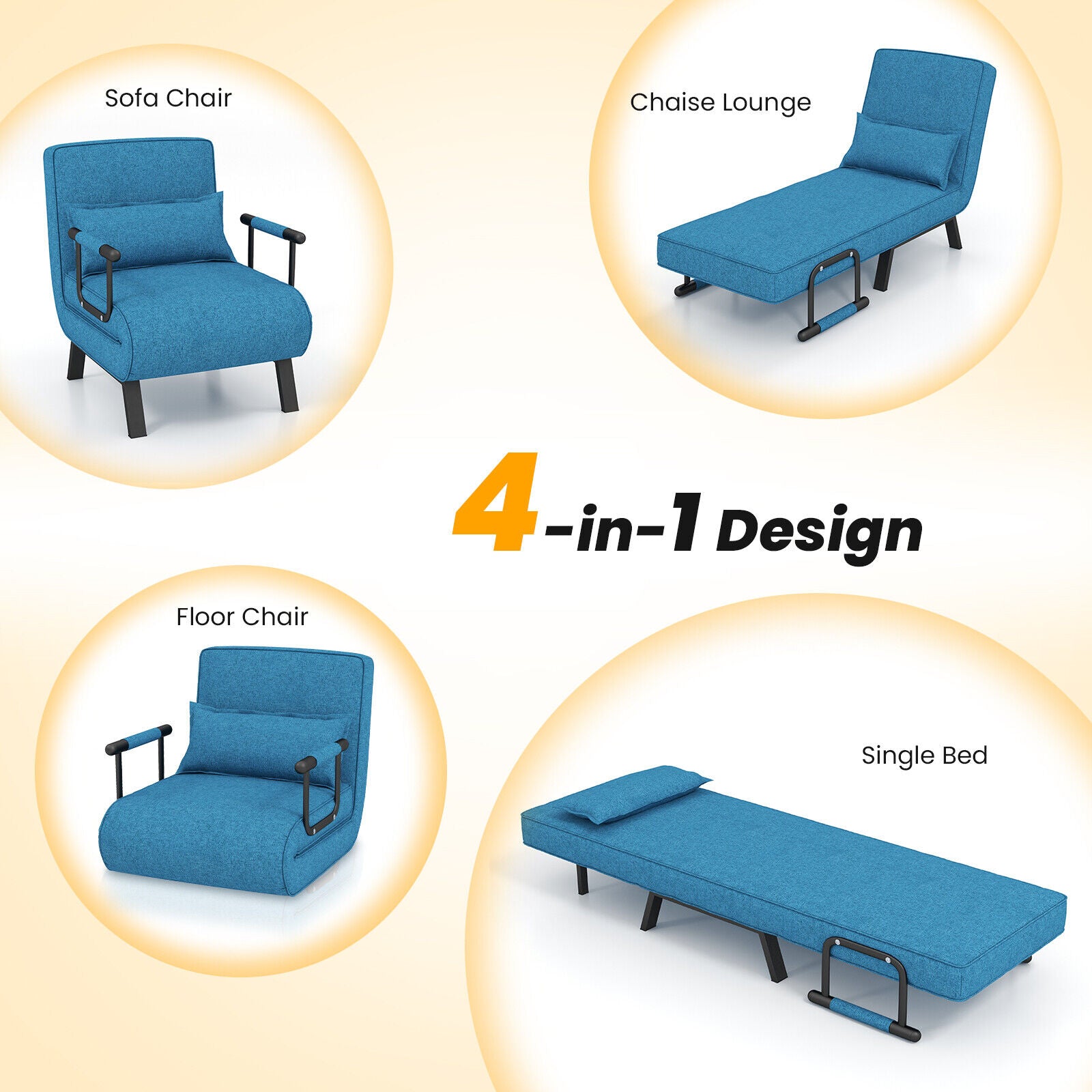 Folding 6 Position Convertible Sleeper Bed Armchair Lounge Couch with Pillow