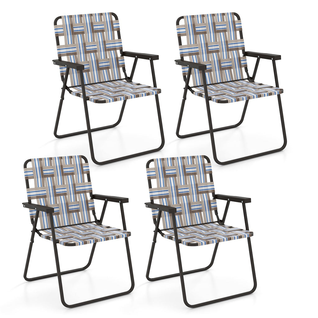 2 Pieces Folding Beach Chair Camping Lawn Webbing Chair