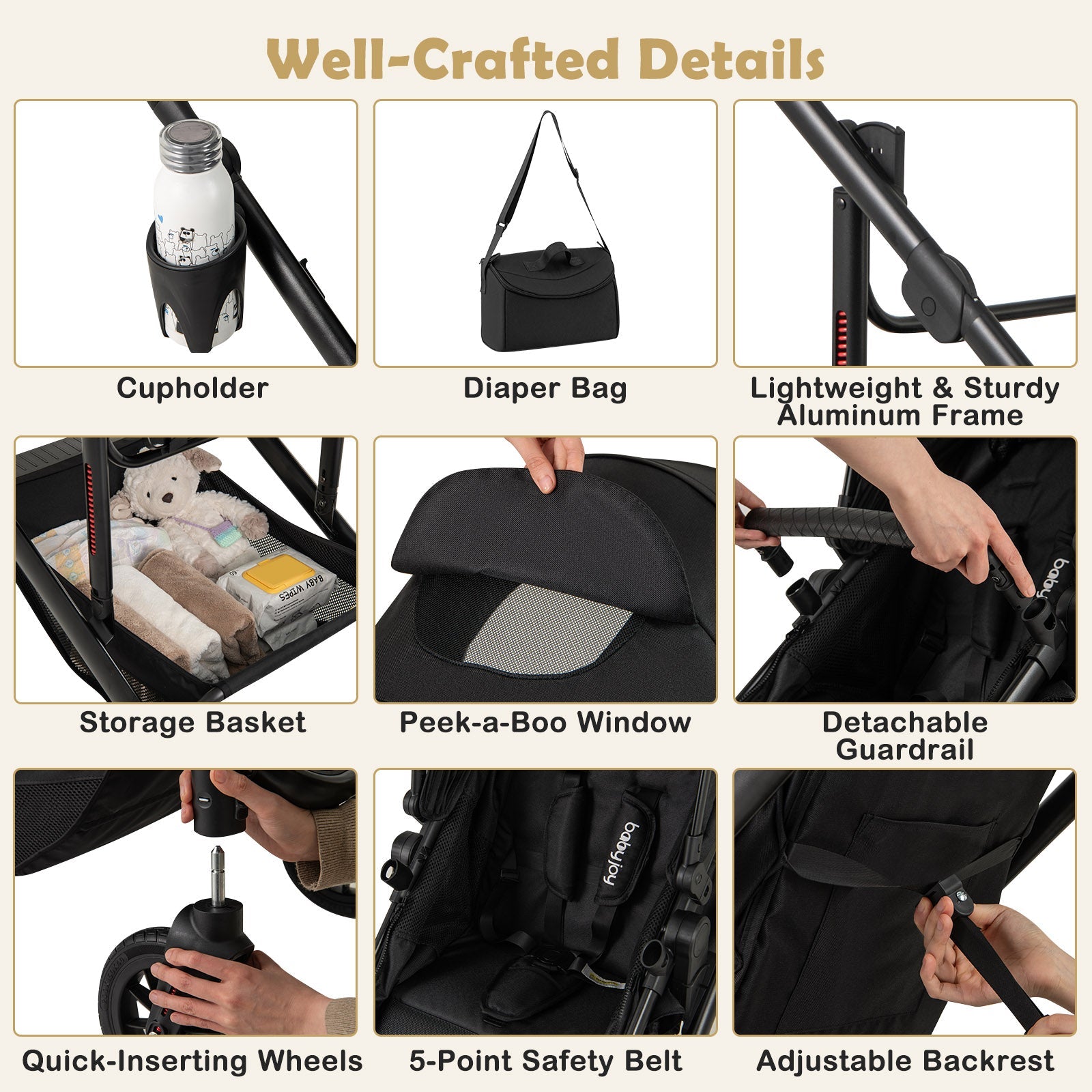 3-in-1 Folding Convertible Newborn Stroller with Detachable Bassinet