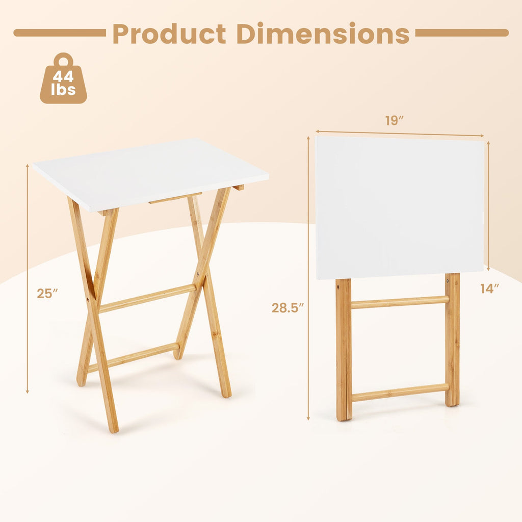 Folding TV Tray Tables Set of 2 for Small Spaces Bedroom and Living Room-White