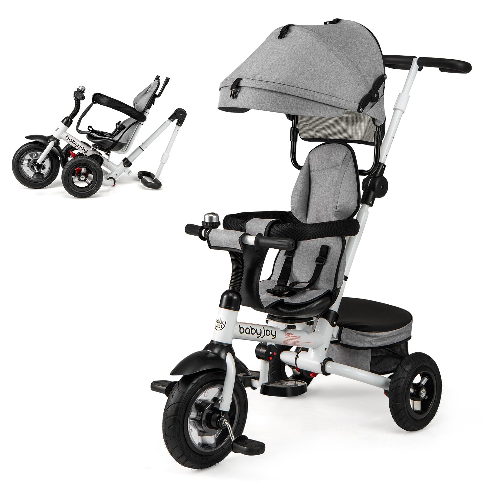 Folding Tricycle Baby Stroller with Reversible Seat and Adjustable Canopy