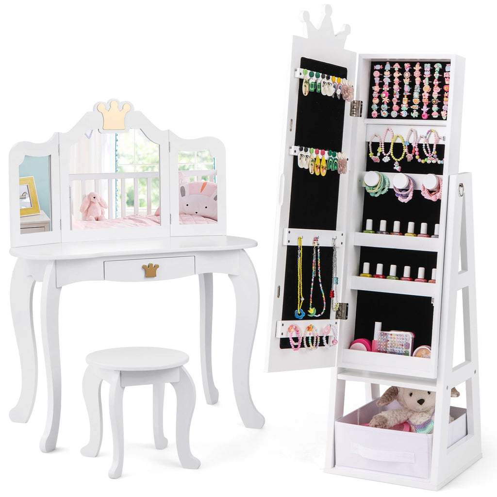 Free-Standing Full Length Kids Jewelry Armoire Cabinet with Storage Capacity