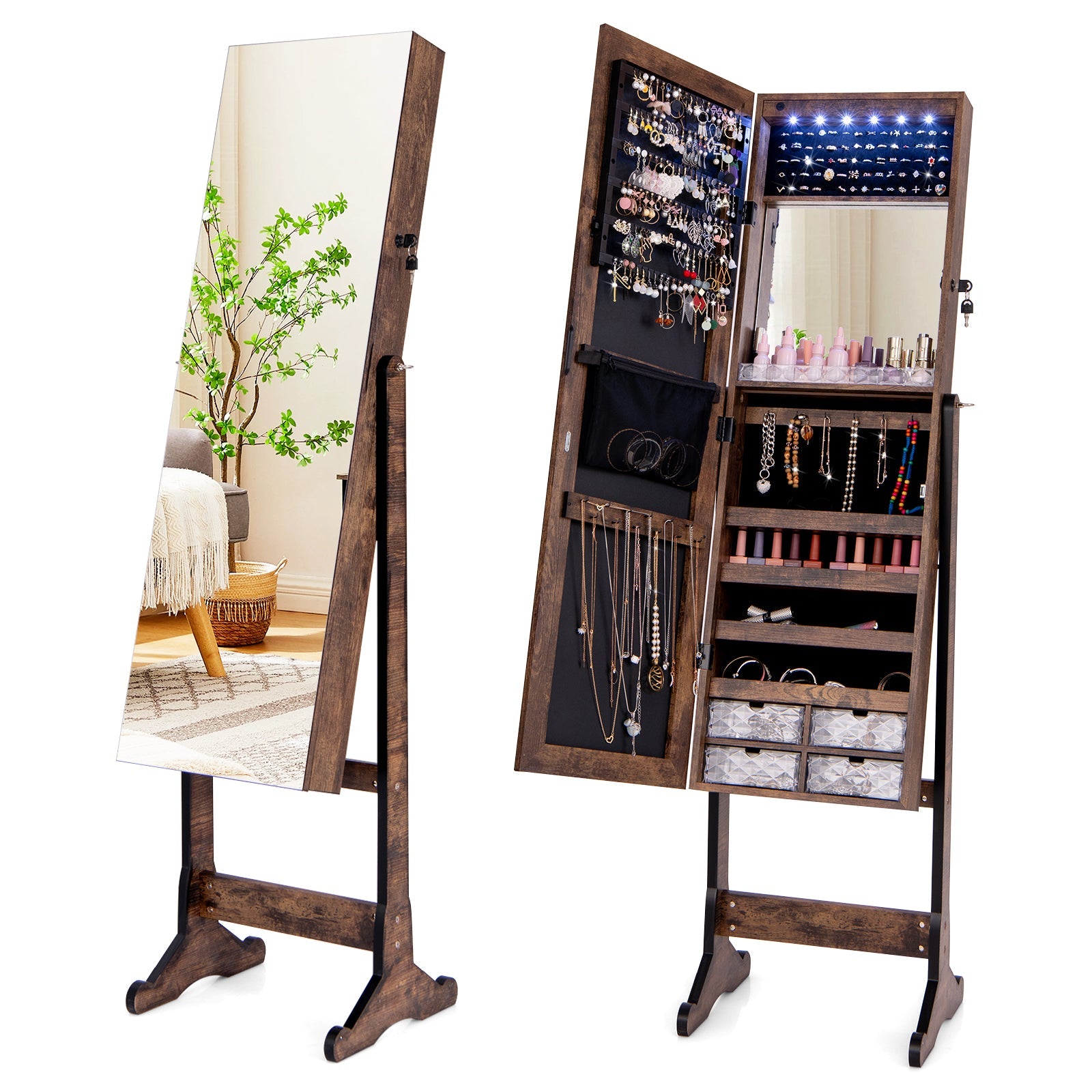 Free Standing Full Length Jewelry Armoire with L