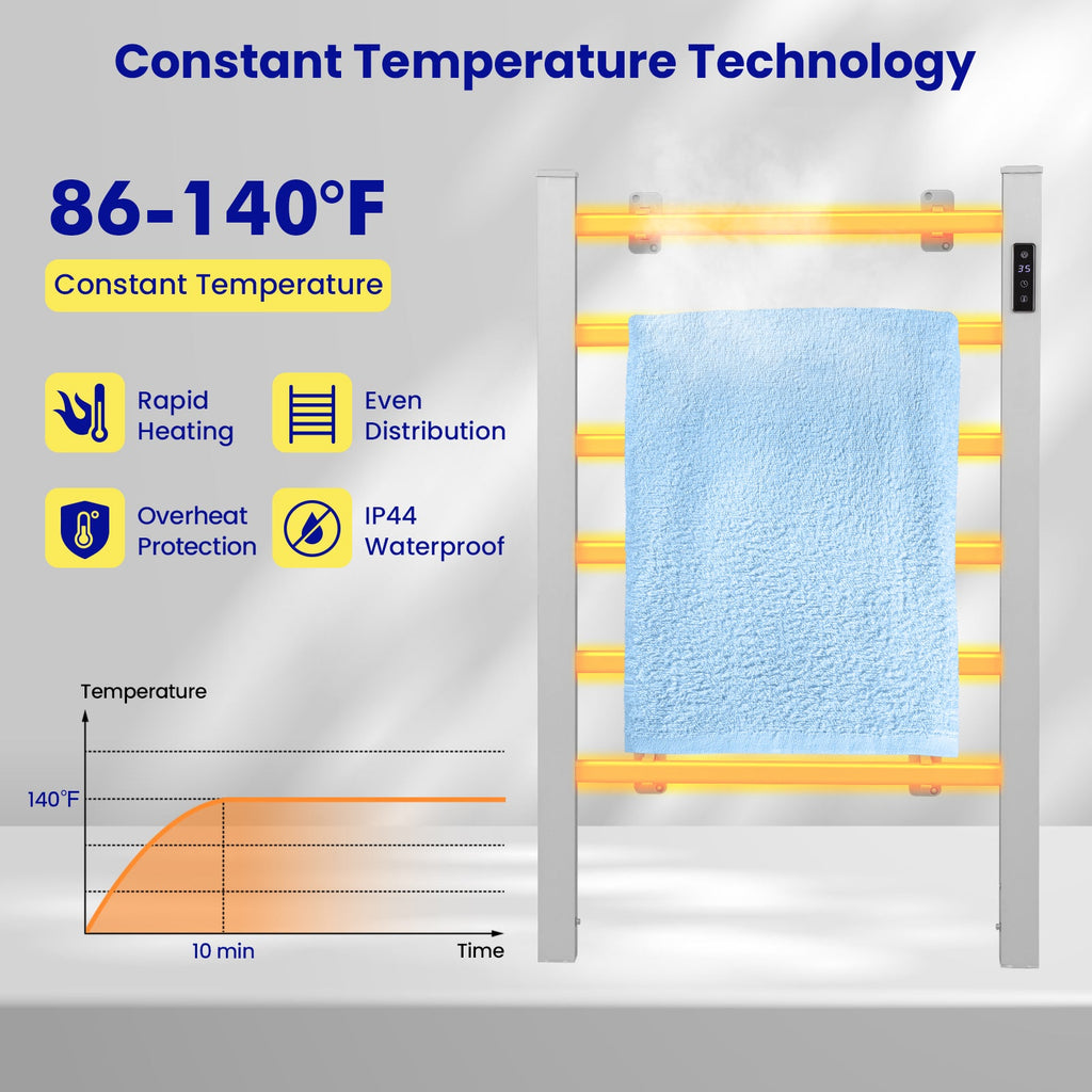Freestanding and Wall-mounted 6 Bars Towel Warmer with Timer and LED Display