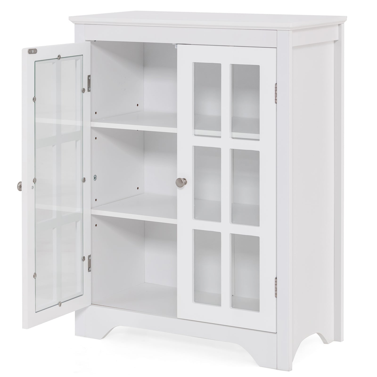Freestanding Display Storage Cabinet with 2 Glass Doors and Adjustable Shelves