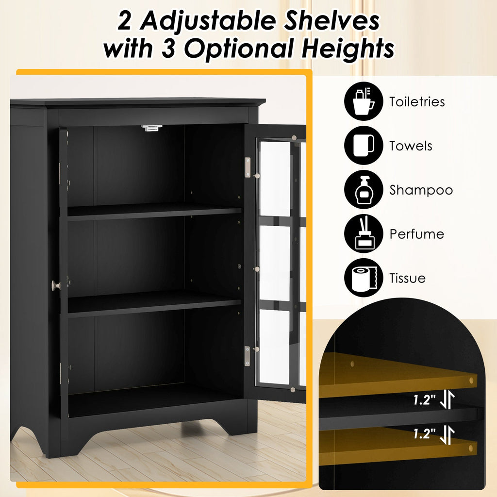 Freestanding Display Storage Cabinet with 2 Glass Doors and Adjustable Shelves