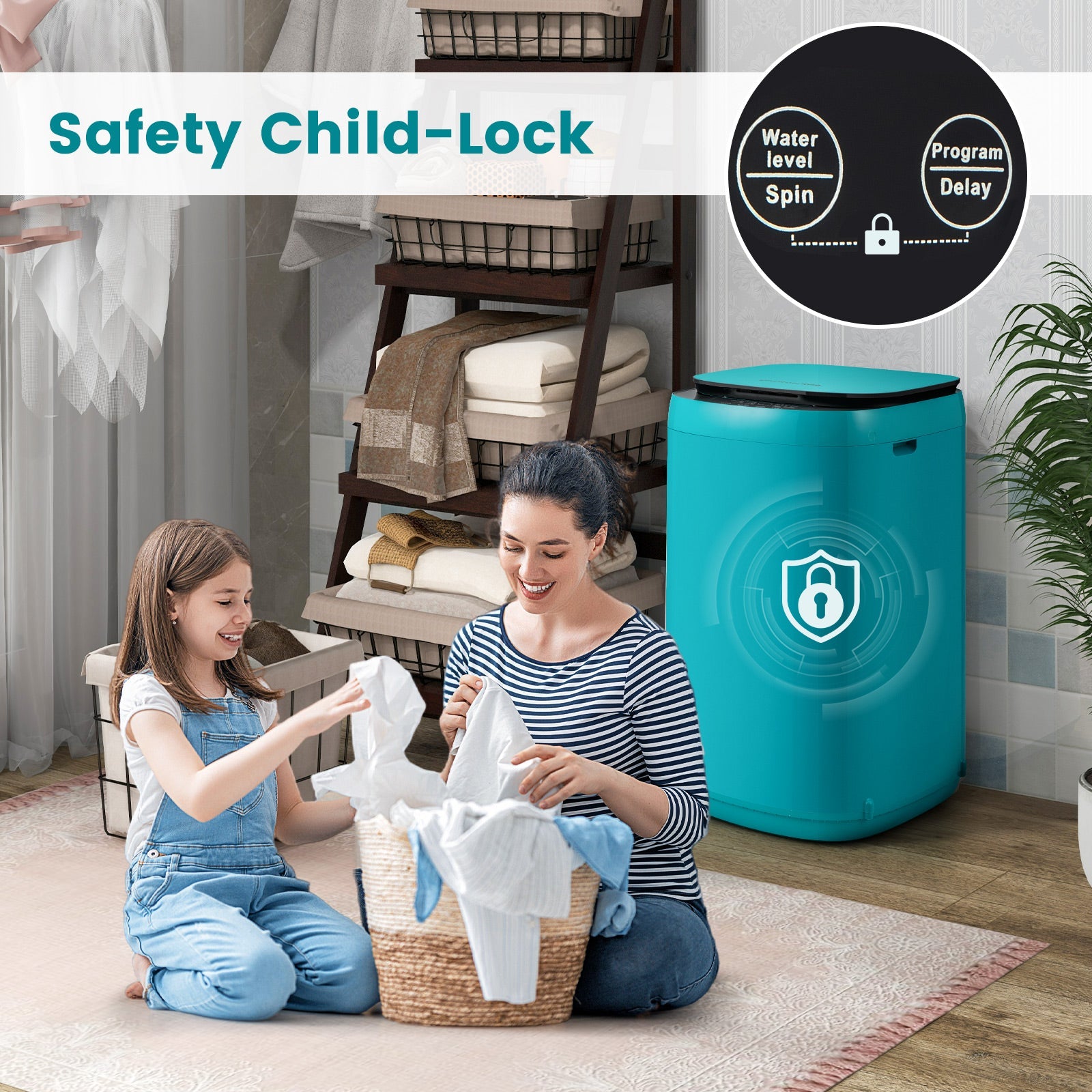7.7 lbs Full-Automatic Washing Machine with 10 Washing Programs