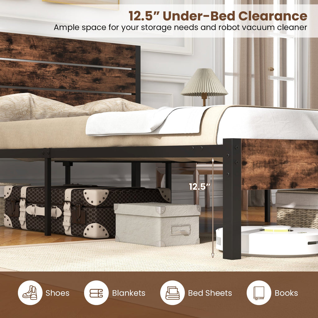 Full/King/Queen/Twin Size Bed Frame with High Headboard and Mute Bar