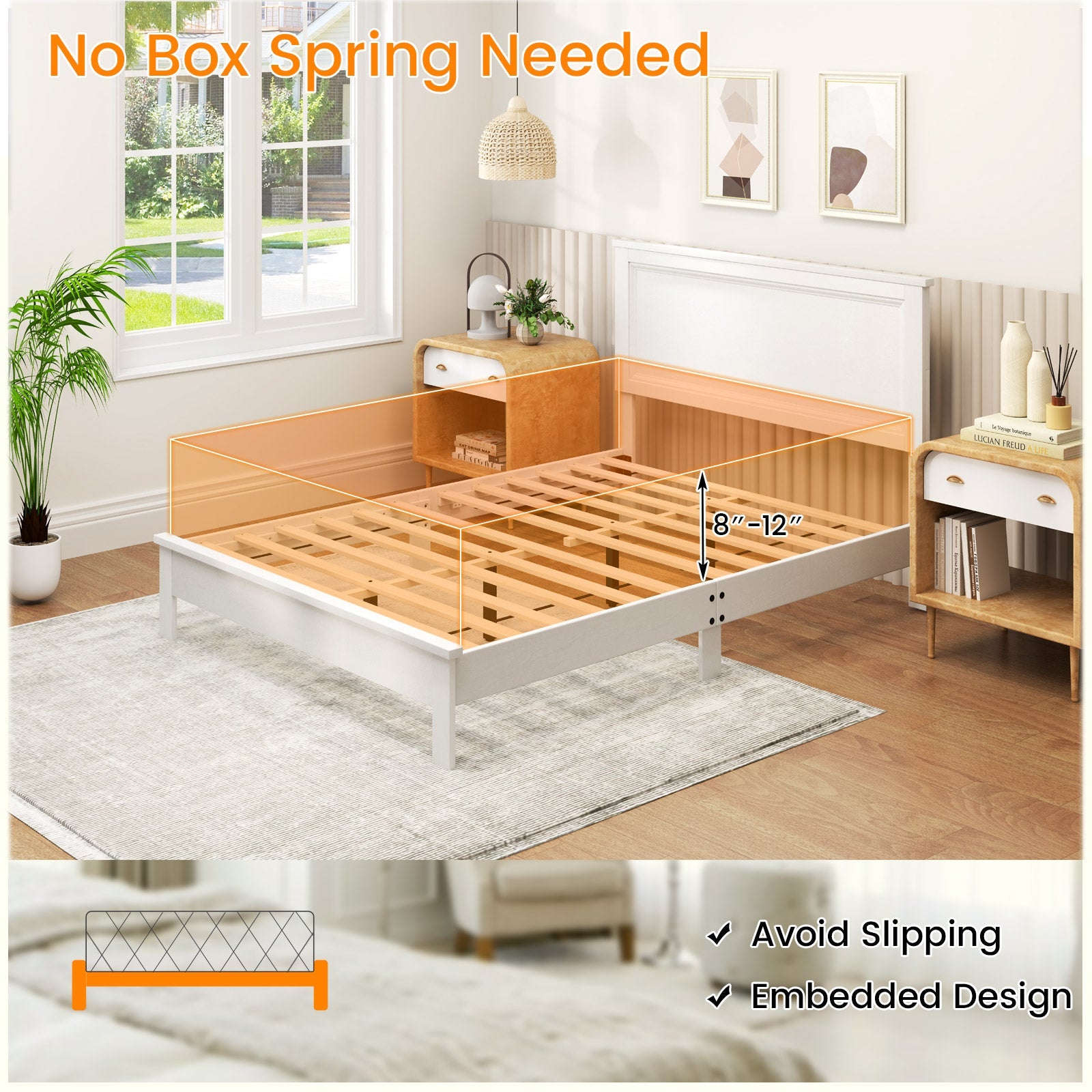 Full Size Platform Slat Bed Frame with High Headboard