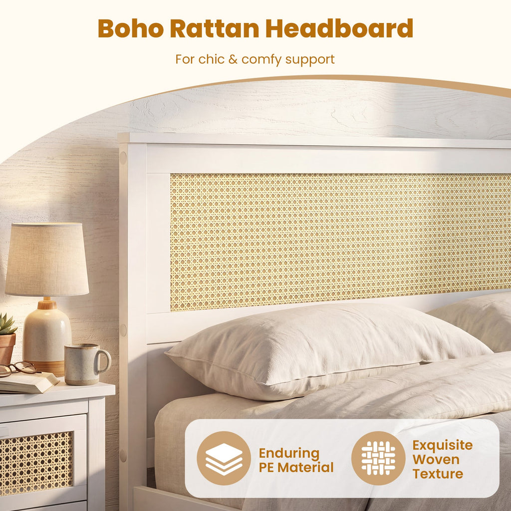 Full Size Rattan Bed Frame with Storage Drawers