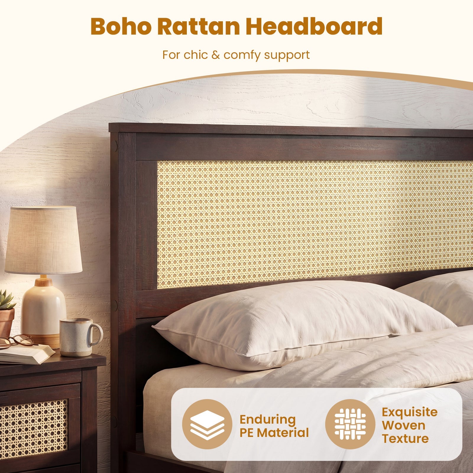 Full Size Rattan Bed Frame with Storage Drawers