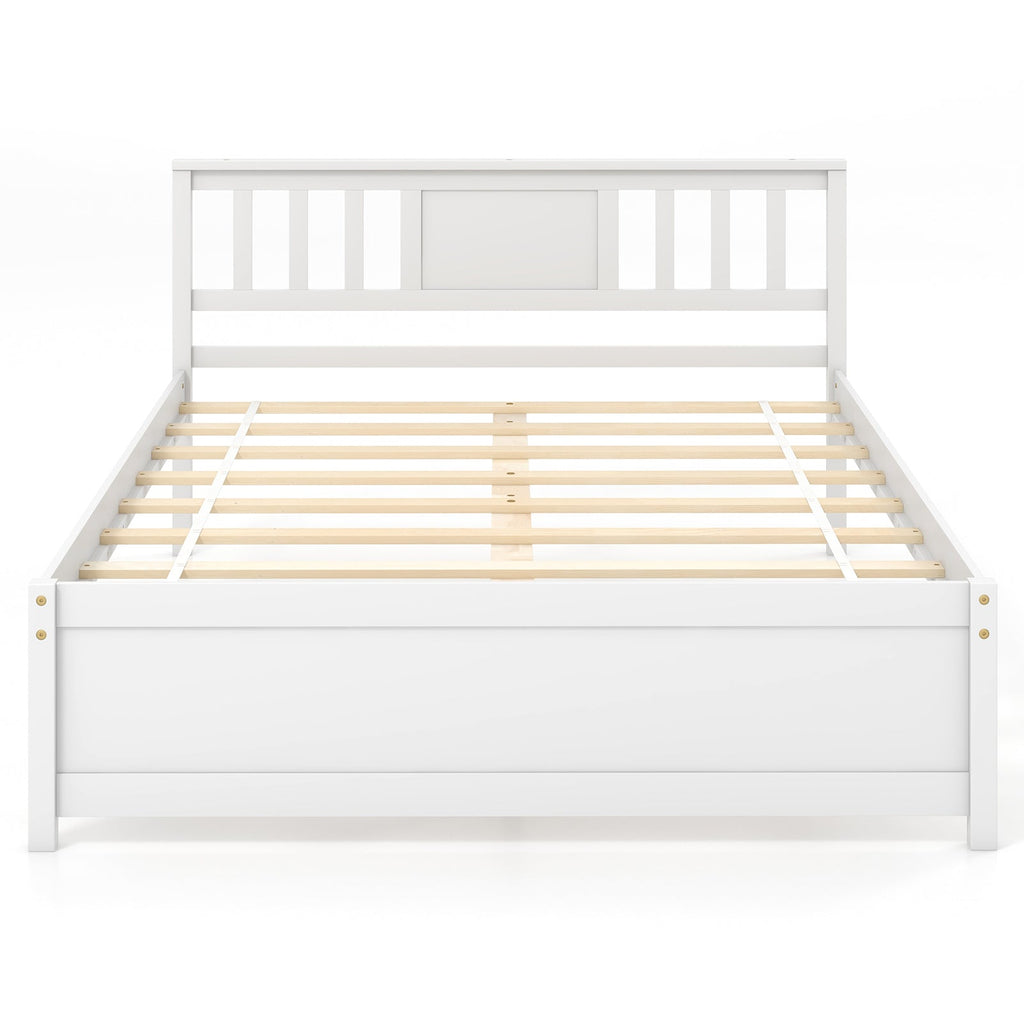 Wooden Platform Bed with Headboard and Wood Slat Support White