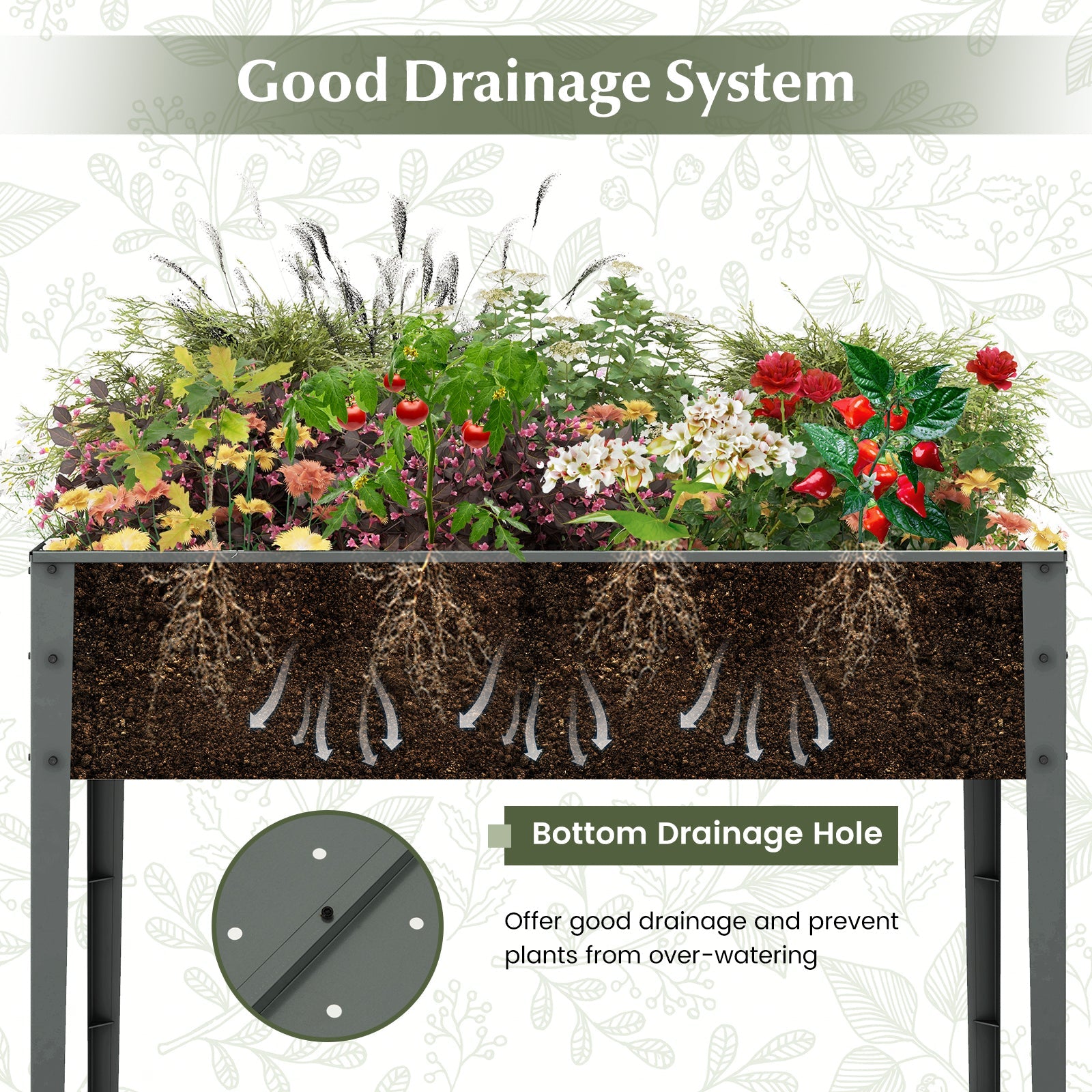 Galvanized Raised Garden Bed Elevated Planter Box with Legs and Drainage Hole