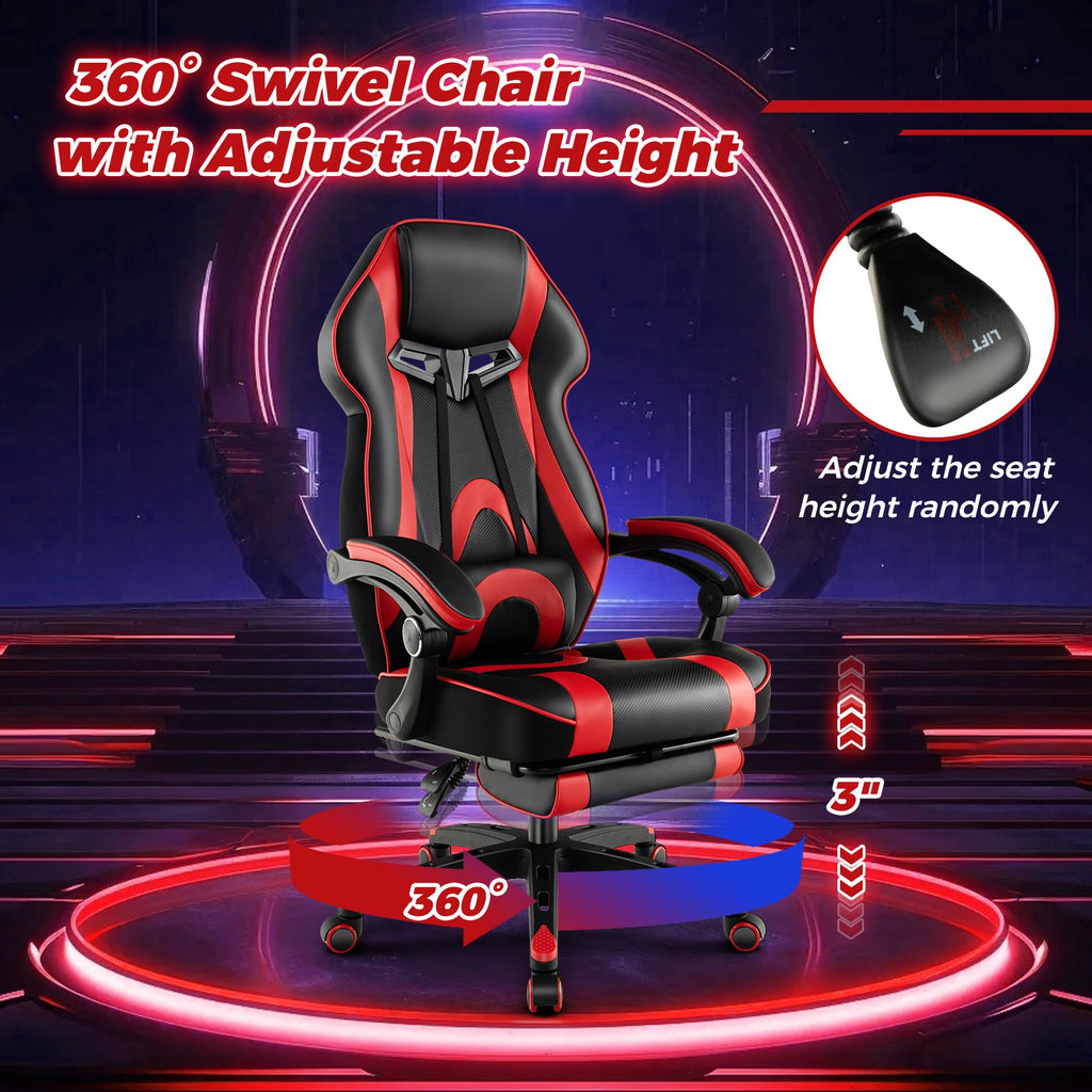 Gaming Chair Racing Style Swivel Chair with Footrest and Adjustable Lumbar Pillow