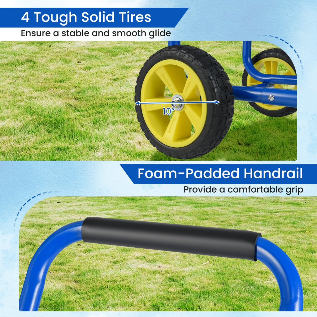 Garden Hose Reel Cart Metal Hose Cart with 4 Wheels and Storage Basket